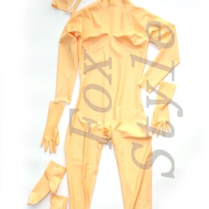 Latex handmade catsuit with hood in flesh color sexy rubber 100% nature rubber outfit open crotch FOX SYTLE