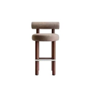 Disen Nordic rattan woven solid wood backrest simple armrests cafe bar stools woven bar stool with backrest