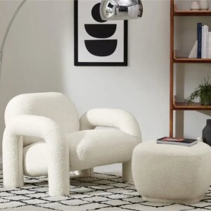 Sherpa Cream Wind Single Sofa Living Room Small Simple Art Creative Scandinavian Designer Fabric Sofa Chair Teddy