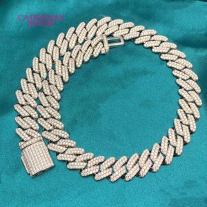 Hiphop Jewelry 925 Silver 16mm Wide Iced Out VVS Moissanite Cuban Chain Bracelet 2 Rows Moissanite Chain Neckalce For Men
