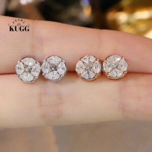KUGG 100% 18K White/Yellow Gold Earrings Luxuruy Simple Style 1.20carat Real Natural Diamond Earrings for Women Senior Banquet