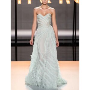 Exquisite Evening Dresses For Women Strapless A Line Sleeveless Floor Length High Quality Fairy Fit Slim Banquet Wedding Gowns