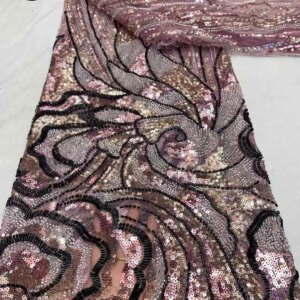 Pink Luxury African Sequin Lace Fabric 2025 High Quality French Tulle Nigerian Groom Beaded Lace Fabric Sewn Party Dress 5 Yards