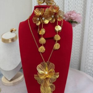 New Nigeria Dubai 24K Gold Plated Necklace, Earrings, Rings, Bracelets, Wedding Party Gifts, Jewelry Set for Lovers YY10610
