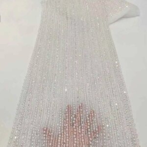 2025 Latest Nigerian Lace Fabric Fashion African Tull Lace Luxury Handmade Heavy Beaded Sequins Fabric For Bridal Wedding Dress