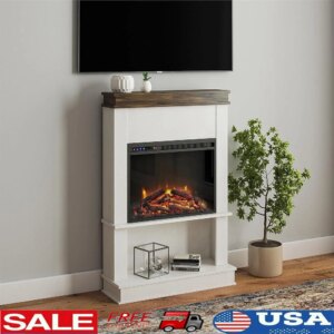 Electric Mantel Fireplace with Open Shelf Eco-Friendly Heating Technology Adjustable Flame Quiet Heater Home Living Room