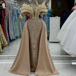 Customized Sequined Evening Dresses Elegant Aso Ebi Off The Shoulder Mermaid Prom Dress Long Arabic Party Gown Vestidos De Noche