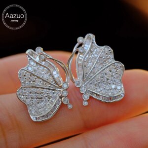 Aazuo AU750 Fine Jewelry Real Diamond 1.28ct Luxury Butterfly 18K Gold Luxury Stud Earrings Gifted For Women Wedding Party Au750