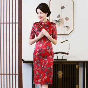 Cheongsam Qipao for Women Dress Spring/Summer New High Quality Real Silk Printed Improved plus Size