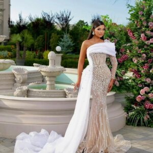 Bridal Coutures One Shoulder Pearls Evening Dresses Mermaid Elegant Engagement Gowns Robes De Soirée Women Celebrity Dresses