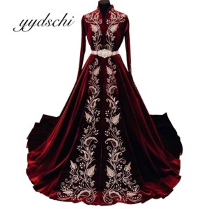 Customized Applique Prom Dress Party Long Sleeve Floor Length Court Tarin Elegant Evening Retro Dresses Women Luxury with Belt