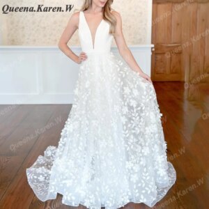 Elegant Boho Wedding Dress V Neck lace applique bride dress robe de mariee A line Wedding Bridal Gown