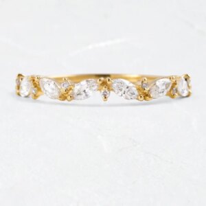 Custom Wanderlust Band Solid 10K 14K 18K Gold Moissanite Rings for Women Wedding Promise Fine Jewelry