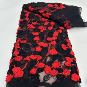 African  Beads Tulle Lace Fabric Nigerian French Sequins Net Lace Fabric For Wedding Party TS2909