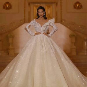Charming Long Sleeve Wedding Dress 2025 Stylish Lace Bridal Gown Formal Applique Ball Gown For Saudi Arabia Dress Customized