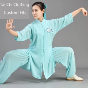 Summer Thin Ice Silk Tai Ji Suit Women’s Embroidery Green New Shadowboxing Exercise Clothing