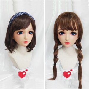 (Mo-04)Female Sweet Girl Resin Half Head Kigurumi BJD Eyes Crossdress Cosplay Japanese Anime Role Lolita Mask With Eyes And Wig