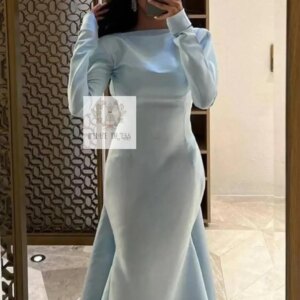 Customized Elegant Vintage Sweet Blue Simple Backless Sexy Customize Formal Occasion Prom Dress Evening Party Gowns