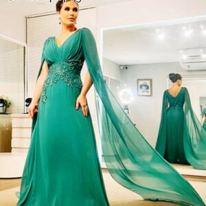Elegant Mother Formal Dress For Wedding Party V-Neck Long Sleeves A Line Hunter Chiffon Wedding Guest Dress Prom Customized