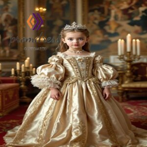 Gorgeous Champagne Flower Girls Dress With Lace Victorian Medieval Style Pageant Dress Historical Reenactment Cosplay Customized