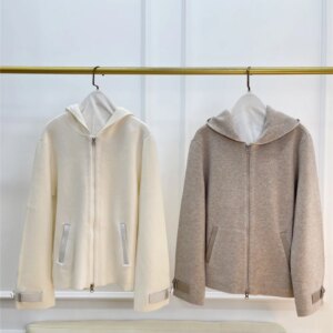 Women Wool Hooded Cardigan Sweater Splicing Sheepskin Beaded Soft Comfortable Jacket Coat