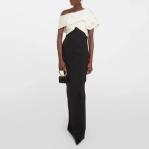OIMG Elegant Black and White Prom Dresses One-Shoulder Floor Length Crepe Satin Ruched Mermaid Evening Gowns Formal Party Dress