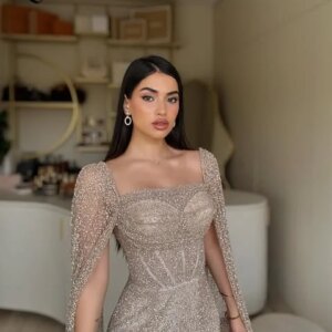 Customized Nude Champagne Mermaid Evening Dresses Gowns Long Cape Sleeves Mermaid Formal Occasion Prom Party Dress 2025 Robes
