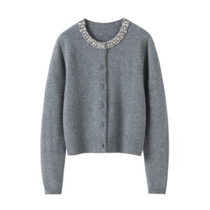 Autumn Winter Women 100% Cashmere Knitted Cardigan Long Sleeve O Neck Knitwear Bottoming Tops