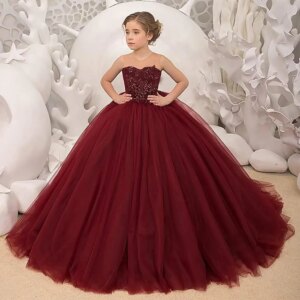 Pageant Dresses For Girls Tulle Flower Girls Dresses Lace Appliques Long Formal Princess Wedding Pageant Ball Gowns for Children
