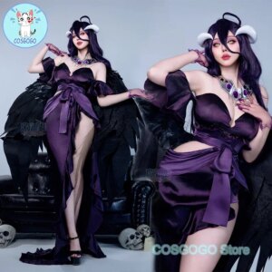Anime Overlord Season 4 Albedo Cosplay Costume Evening Dress Halloween Outfits Purple Dress Animation Women’s Dress
