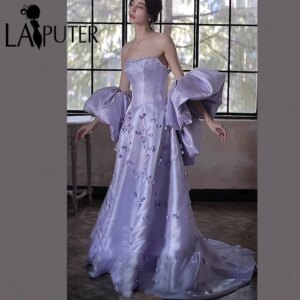 Purple Shiny Satin A line Prom Dress Tiny Petals Off Shoulder Puffy Sleeves Evening Gown 3D Flowers Girl Formal Dress 2025
