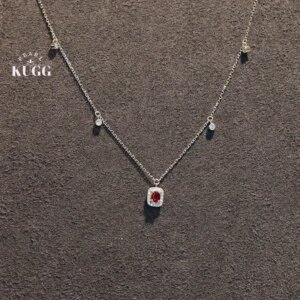 KUGG 100% 18K White Gold Necklace Romantic Gentle Style Shiny Diamond Natural Ruby Necklace for Women Birthday Gift Fine Jewelry