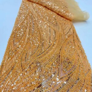 2025 Latest African Sequins Lace Fabric High Quality Embroidery Lace French Beaded Nigerian Net Lace For Wedding Party Dresses