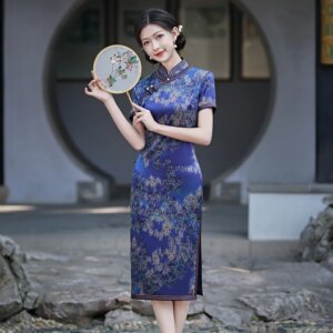 High Quality Improved Real Silk Cheongsam Qipao Women’s Summer Young 2024 New High-End Dress Mid-Length Formal