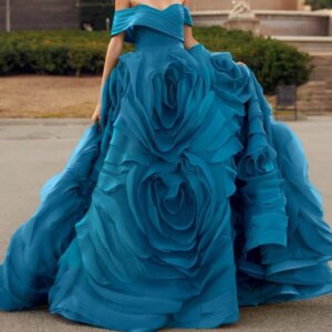 CustomizedOff the Shoulder A-Line Short Sleeves Organza Floor Length Pleats Saudi Arabia Evening Gowns Sweep Train Special Occas