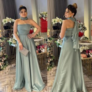 Customized Formal Satin Ruched A-line Strapless Long Dresses Evening Dresses Casual Simple Retro Fashion Elegant Exquisite