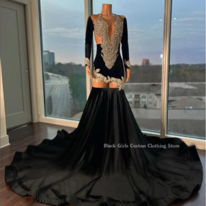 Noble Long Mermaid Prom Party Dress Black Elegant Crystal Rhinestone See Through Mesh Women’s Party Formal Occasion Customised