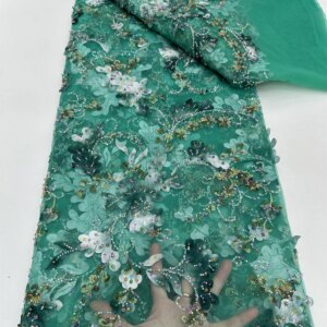 African French Sequined Lace Fabrics 2024 High Quality Tulle Lace 5 Yards Nigerian Embroidered Green Material For Party Wedding