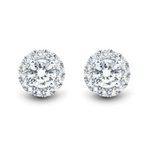 1 CTW AGI Certified Lab Grown Diamond Halo Stud Earrings in 14K White Gold FG VS