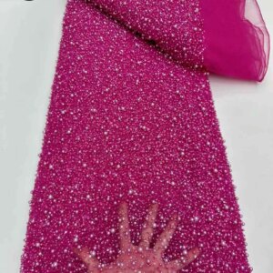 2025 Luxury Pink African Nigerian Mesh Beaded Lace Fabric High Quality French Sequin Embroidered Fabric for Women’s Party Dresse