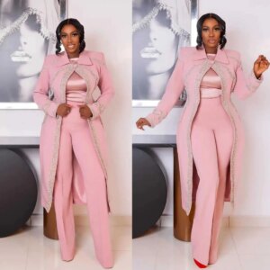 Long Sequined Women Blazer Suits 2 Pieces Plus Size One Button Long Coat & Pants Customized Party Prom Mother Of The Bride Suits