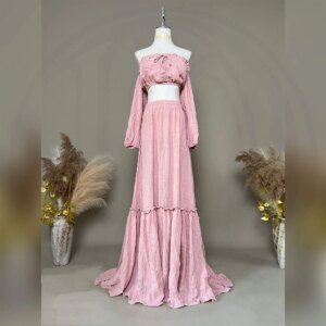 Don&Judy Linen Cotton Shoulderless Top&Skirt Set Long Dress for Women Maxi Gown Wedding Party Dressse Photography Clothing Props