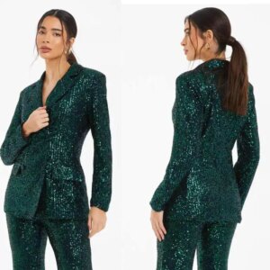 Customized Sequined Women Pants Sets Slim Fit Ladies Prom Birthday Party Formal Wear Outfit Jacket 2 Pieces