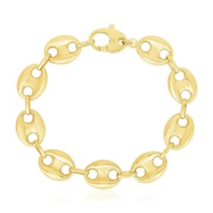 14k Yellow Gold High Polish Lite Puffed Mariner Link Bracelet 15 mm