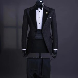 Customized Tailor-Made Jacquard Men’s Suits Tailored 2 Pieces Blazer Pants Peaked Velvet Lapel One Button Wedding Slim Fit Groom