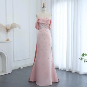 Customized Delicate Strapless Off the Shoulder Crystal Evening Dresses Graceful Panel Train Vestido De Festa Vestido De Noche