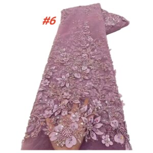 African Mesh Lace Fabric Nigerian Beads Lace Fabric Sequin 2025 High Quality French Nigeria Lace Dresses for Women Party Wedding