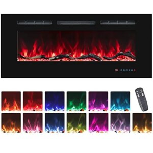 48” Multi-Color Flames Electric Fireplace Insert Wall-Mounted Heater Thermostat Timer Crystal Log Touchscreen Remote Control