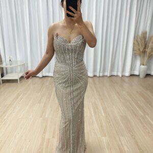 MYMB CHAMPAGNE Arabic Luxury Beaded Mermaid Evening Dress Strapless Design Women Party Gown for Formal Occasion Custom MB40365