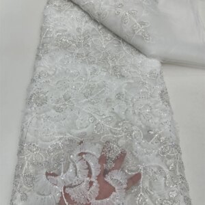 2025 Fashion Latest Africa Lace Fabric High Quality Hot Sale Handmade Lace With Beads Sequins Party For 5yards Wedding Dresses